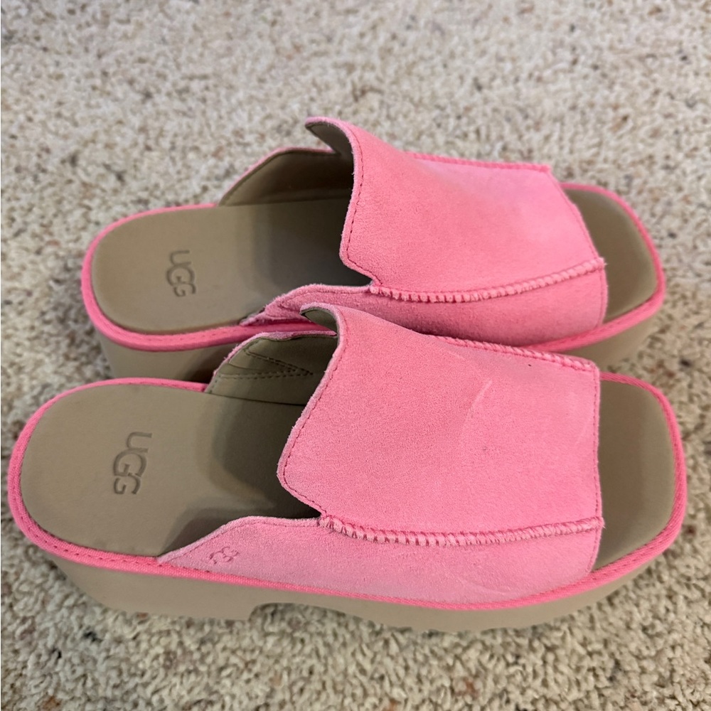 UGG Bright Pink Suede Slides